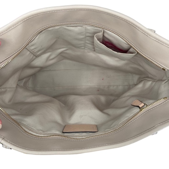 Coach Peyton Top Zip Saffiano Leather Tote Bag Light Grey/Beige - Picture 11 of 15